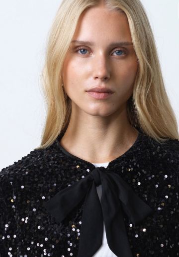 FRENCH CONNECTION MONET SEQUIN BOW TIE CARDIGAN