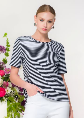 ELENA WANG EW36288N STRIPE T SHIRT