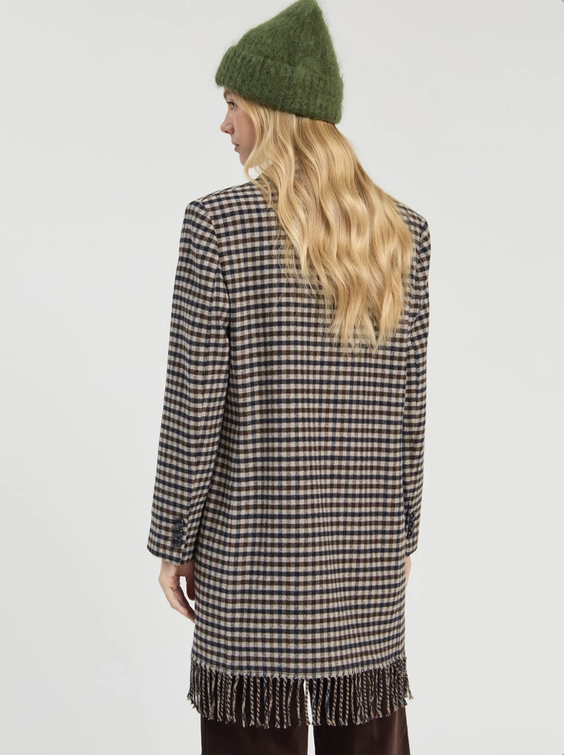 VILAGALLO 33929 CHECKED FRINGE COAT