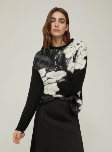 PENNY BLACK SEQUIN ADORNED JACQUARD SWEATER