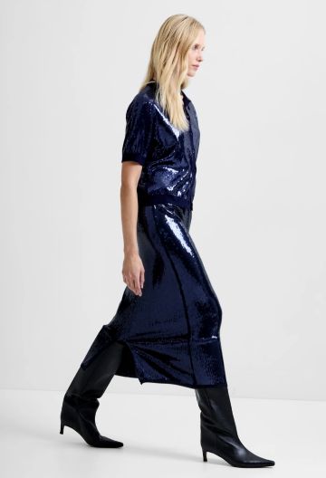 FRENCH CONNECTION HANNAH KNIT SEQUIN MIDI SKIRT