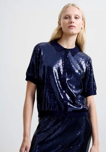 FRENCH CONNECTION HANNAH KNIT SEQUIN SHORT SLEEVE 