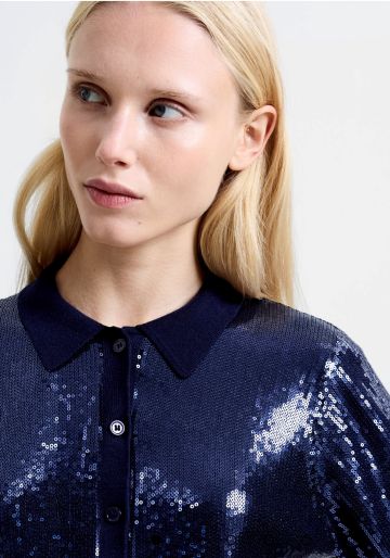 FRENCH CONNECTION HANNAH KNIT SEQUIN SHORT SLEEVE 