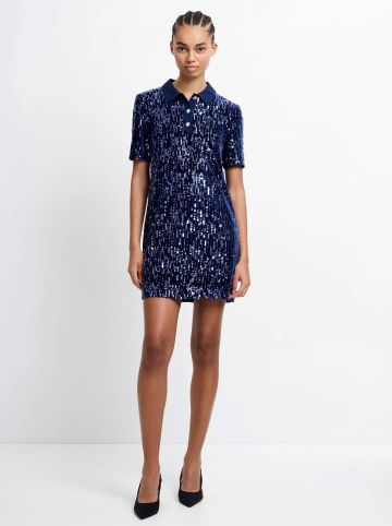 FRENCH CONNECTION TRINNY VELVET SEQUIN COLLARED MINI DRESS