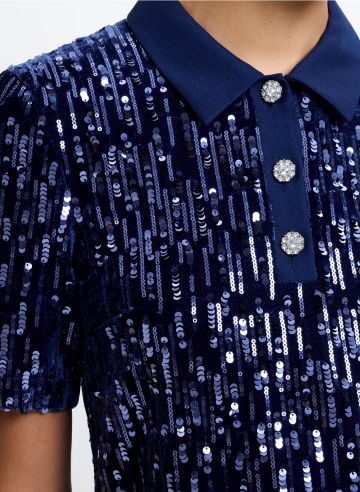 FRENCH CONNECTION TRINNY VELVET SEQUIN COLLARED MINI DRESS