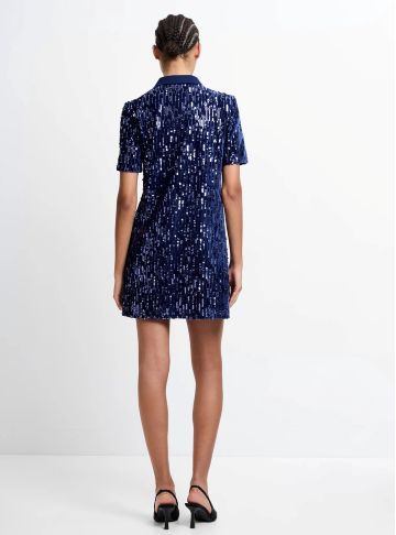 FRENCH CONNECTION TRINNY VELVET SEQUIN COLLARED MINI DRESS
