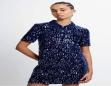 FRENCH CONNECTION TRINNY VELVET SEQUIN COLLARED MINI DRESS