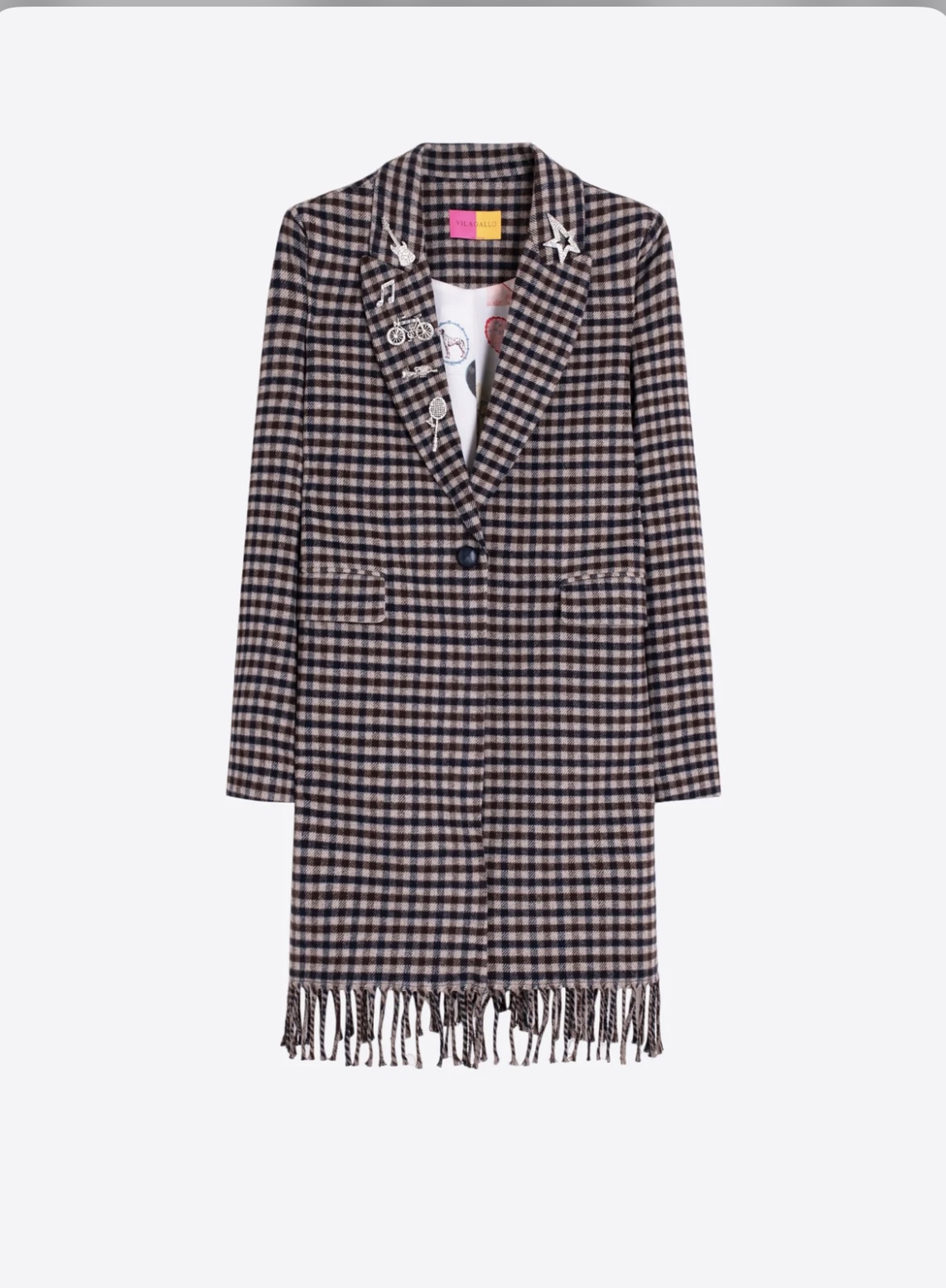 VILAGALLO 33929 CHECKED FRINGE COAT